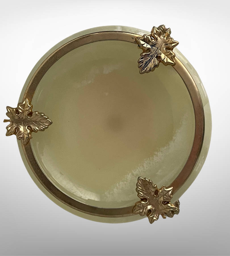Vintage Green Onyx & Gold Plated Lion Footed Ashtray  Round Cigarette Rest/Trinket Holder, 14.5cm D