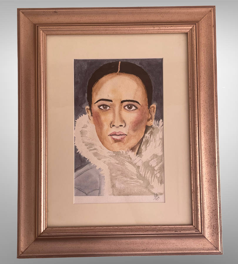 Original Watercolor Portrait of a Lady  Signed Rob 2016  Framed Behind Glass  56.5cm x 45.5cm