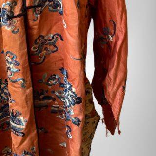 Antique Chinese Silk Embroidered Robe  Late Qing Dynasty (c.1870-1910)  Hand Embroidered Scenes