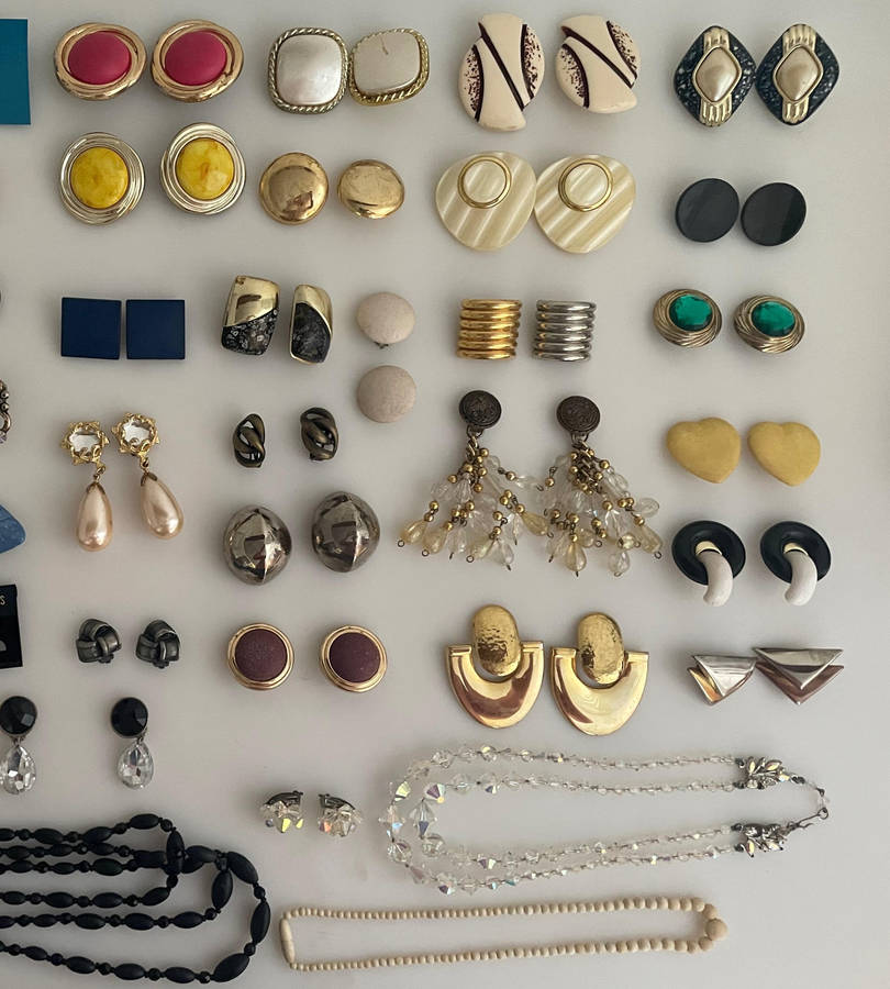 Vintage Costume Jewelry Lot  50+ Pieces Clip-On Earrings, Brooches, Necklaces & More