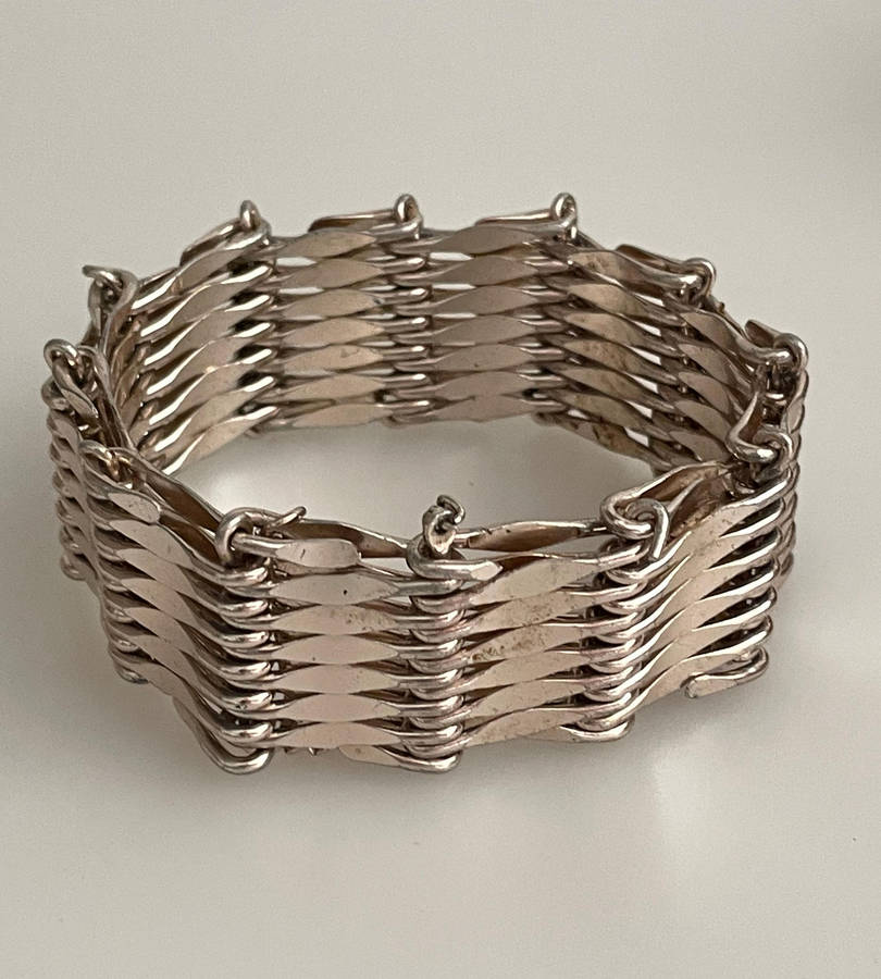 1950s Western Germany Vintage 7-Bar Gate Link Bracelet  Chunky Eloxal Aluminum  Lightweight 22g