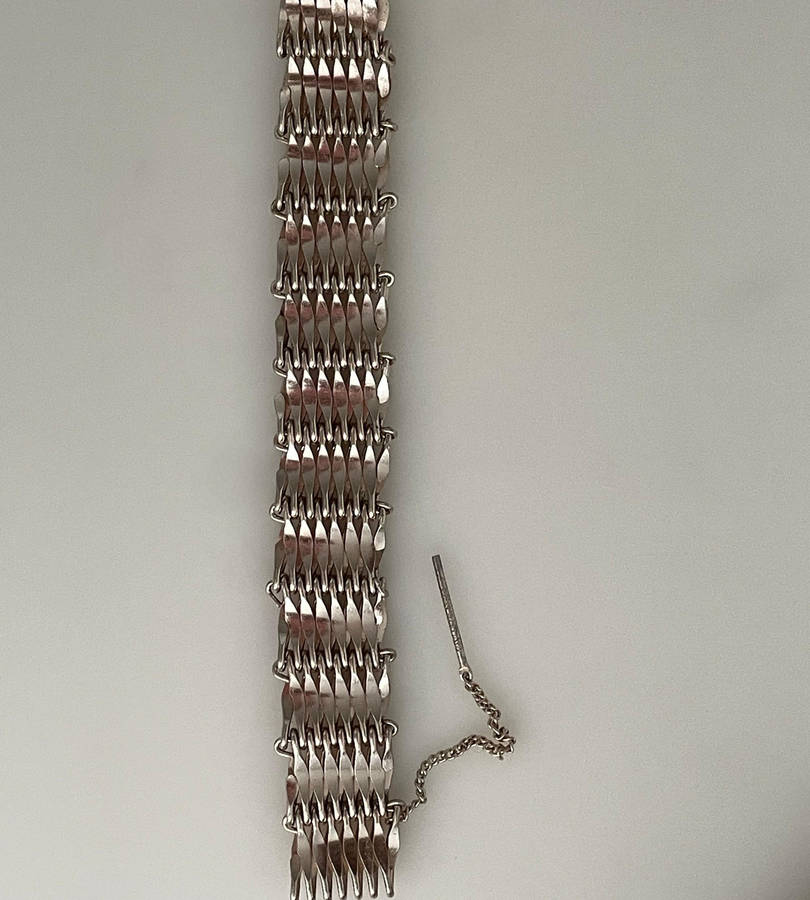 1950s Western Germany Vintage 7-Bar Gate Link Bracelet  Chunky Eloxal Aluminum  Lightweight 22g