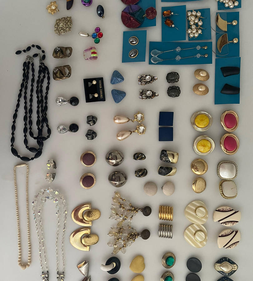 Vintage Costume Jewelry Lot  50+ Pieces Clip-On Earrings, Brooches, Necklaces & More