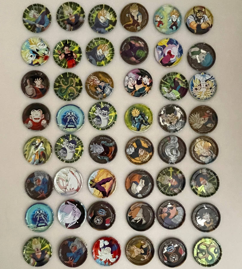 Lot of 48 Vintage Metal Dragon Ball Z Tazos - Silver, Gold & Click Tazos - Some Duplicates