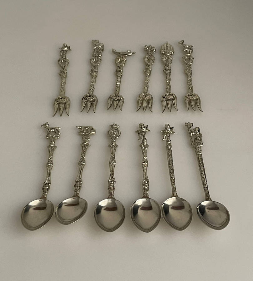 Vintage Italian Baroque Sweet Service Cutlery Set  12-Piece (6 Forks & 6 Teaspoons)  1950s
