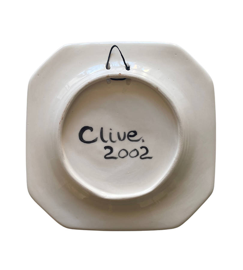 HERON Minimalist Zen Art Wall Plate by Clive, 2002  Hand-Painted Ceramic, Squarish Octagonal Shape