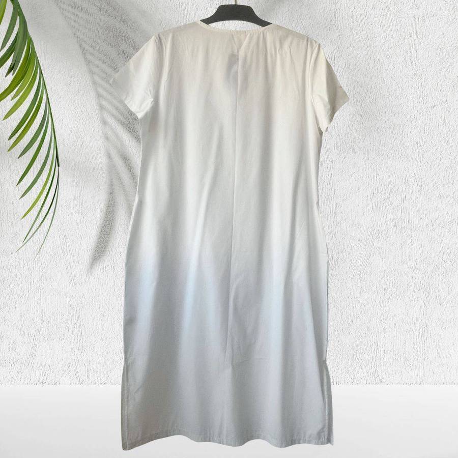 White Cotton-Linen Maxi Sleepwear Dress with Side Slits & Pockets  Size Large (Fits SA 40-42)  R85