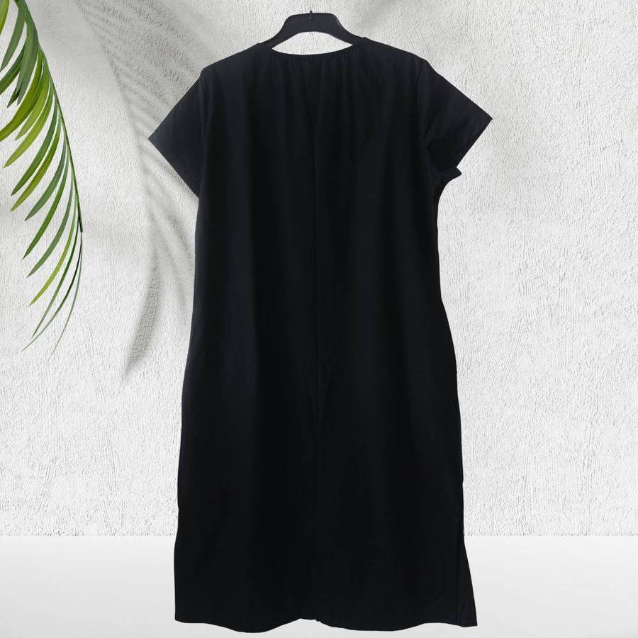 Black Cotton-Linen Maxi Sleepwear Dress with Side Slits & Pockets  Size Large (Fits SA 4042)  R85