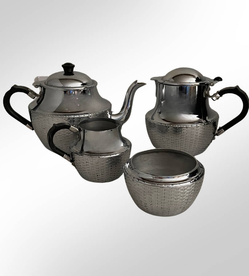 Vintage 1930's- 1960s Swan Brand Wikka Ware Chrome Tea & Coffee Service - 4 Piece Set