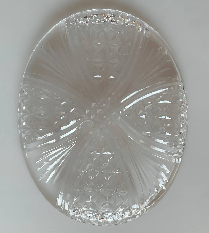 Oval Stuart Cut Crystal Platter  28cm x 21.7cm, 1960s/70s, Excellent Condition
