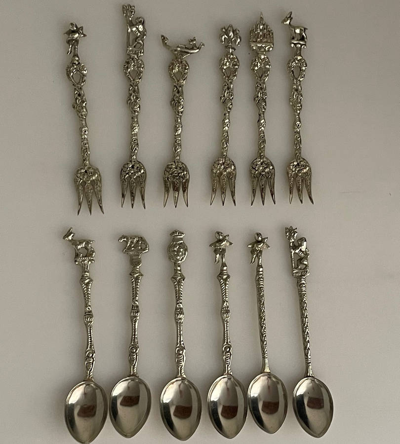Vintage Italian Baroque Sweet Service Cutlery Set  12-Piece (6 Forks & 6 Teaspoons)  1950s