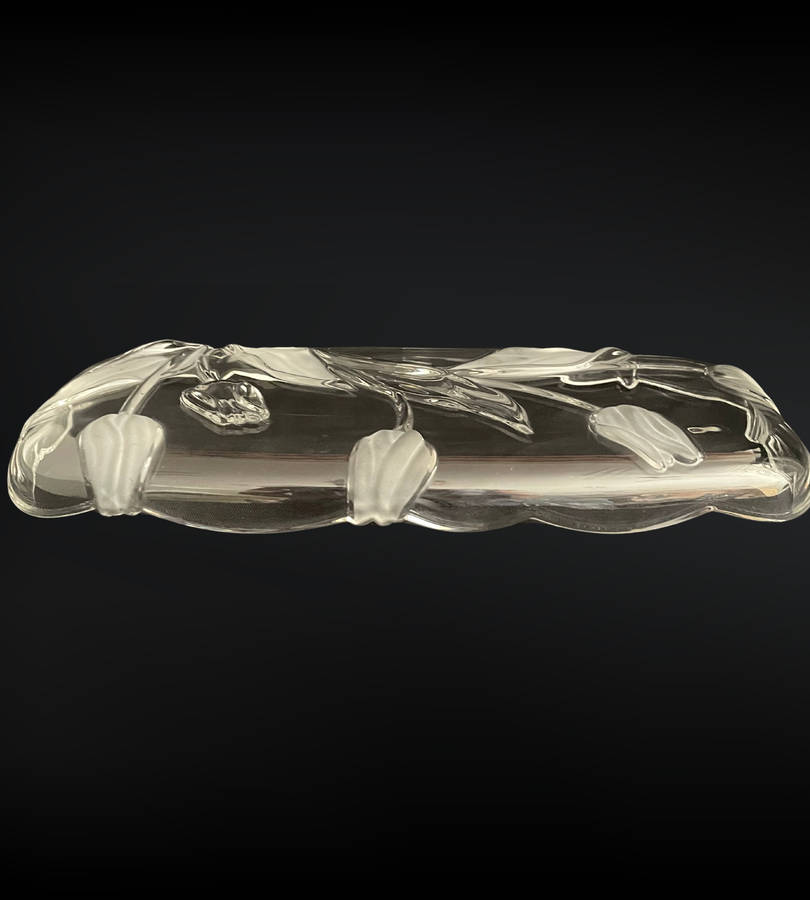 Original Walther Glass Nadine Satin Serving Tray - Frosted Tulip & Leaf Design, 375mm, with Box