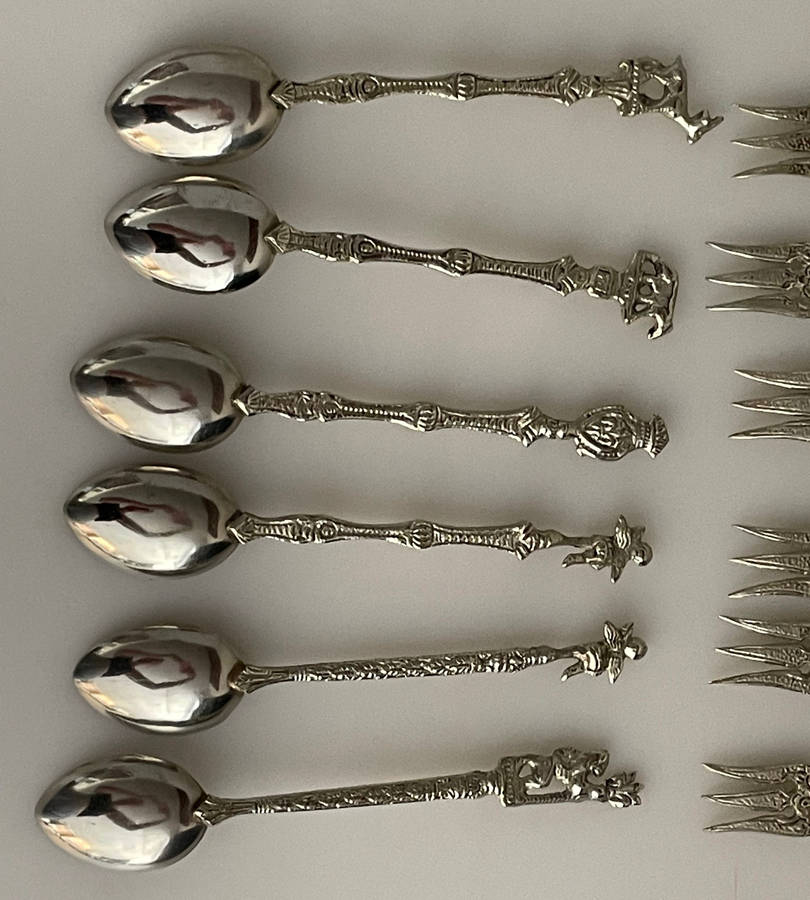 Vintage Italian Baroque Sweet Service Cutlery Set  12-Piece (6 Forks & 6 Teaspoons)  1950s