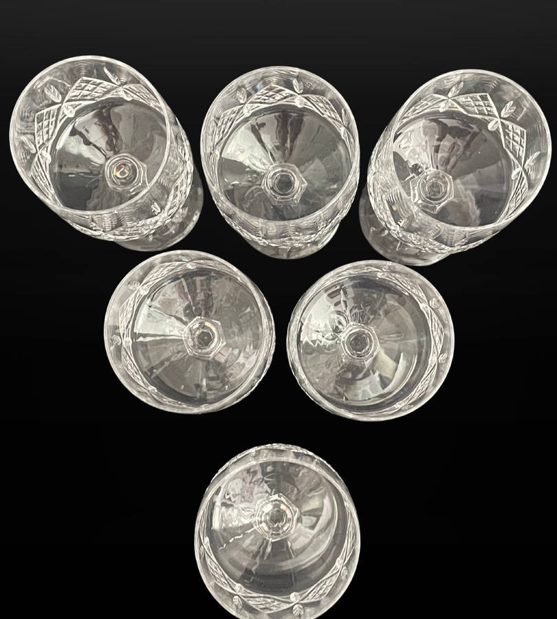 Set of 6 Vintage Vitria Handcut Lead Crystal Wine Glasses  Elegant 14.5cm High Goblets