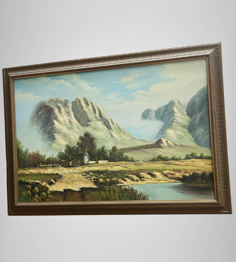 Large Framed Original Oil Painting Signed William | Majestic Mountain Landscape | 102.5cm x 72.5cm