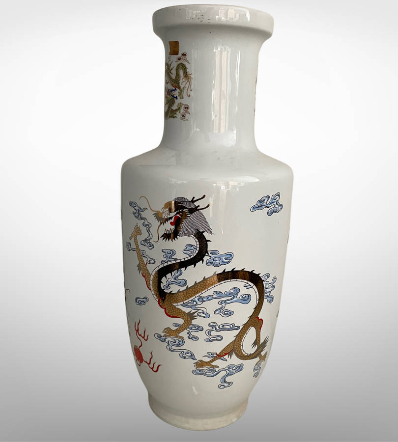 Huge 47cm Chinese Golden Dragon Porcelain Vase  5-Clawed Design
