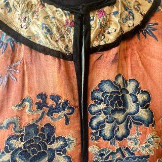 Antique Chinese Silk Embroidered Robe  Late Qing Dynasty (c.1870-1910)  Hand Embroidered Scenes