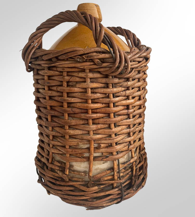 Reduced - Rare 50cm Govancroft Stoneware Bottle in Wicker Basket - M. Vaughan & Co. Ltd, Durban