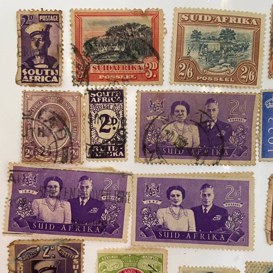 Lot of 33 Vintage Union of South Africa Stamps  Silver Wedding, Natal Settlers, 2/6 High Value + Mi