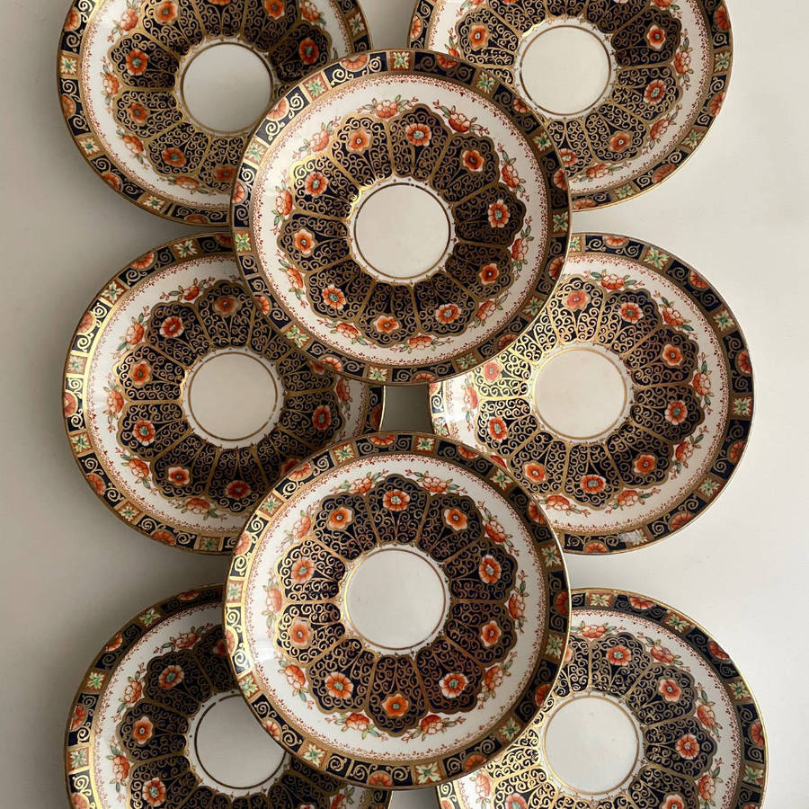 Antique Court China Tea Set  William Lowe  c.19281930  Hand Painted Imari Style  20 Piece  Mad