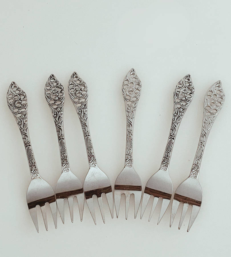 Set of 6 Vintage Elwezetta Chrome-Plated Cake Forks  Made in Holland