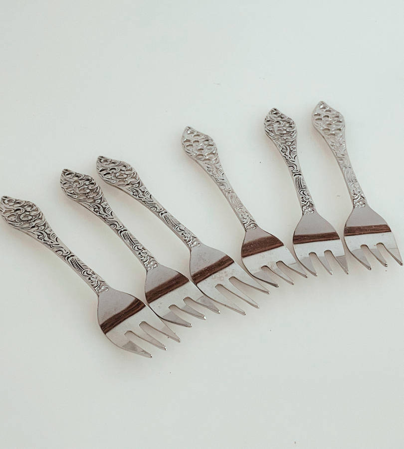 Set of 6 Vintage Elwezetta Chrome-Plated Cake Forks  Made in Holland