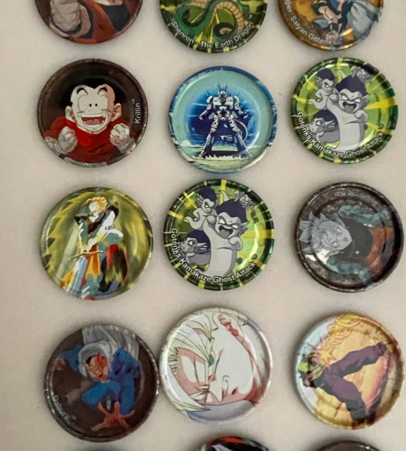 Lot of 48 Vintage Metal Dragon Ball Z Tazos - Silver, Gold & Click Tazos - Some Duplicates