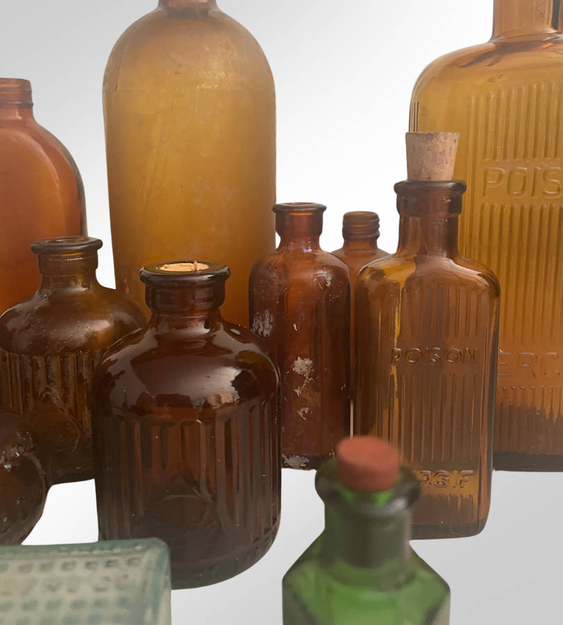 Vintage Glass Bottle Collection  Rare Vapo-Cresolene, Bovril, Amber Glass, Nasal Atomizer, and More