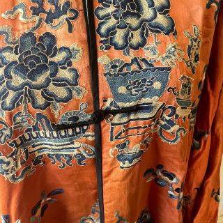 Antique Chinese Silk Embroidered Robe  Late Qing Dynasty (c.1870-1910)  Hand Embroidered Scenes