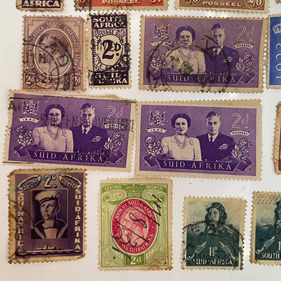 Lot of 33 Vintage Union of South Africa Stamps  Silver Wedding, Natal Settlers, 2/6 High Value + Mi