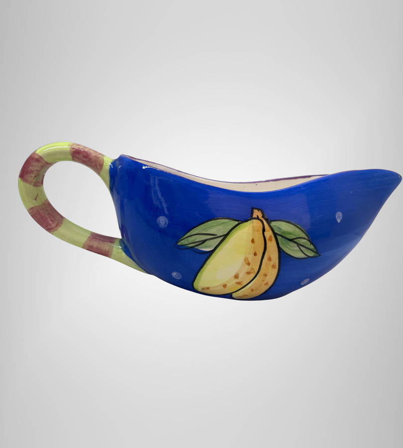 4-Piece Hand Painted Kitchenware Set  Blue & Yellow Lemons  Spoon Rest, Gravy Boat, Salt & Pepper