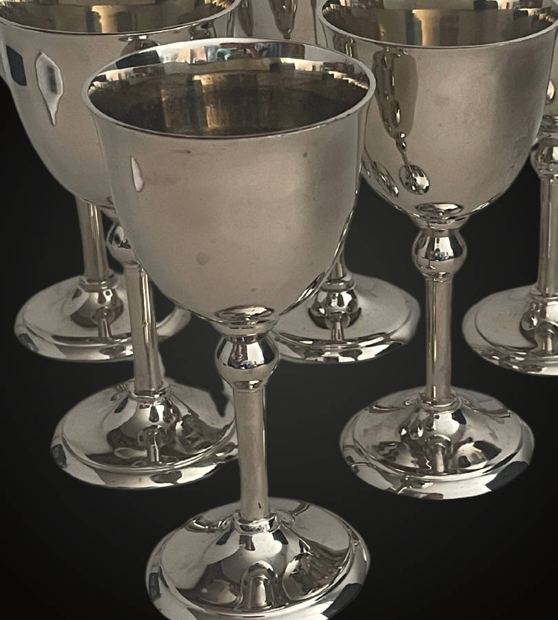 Bargain - Heavy Set of 6 Silver-Plated Stainless Steel Wine Goblets  16cm High