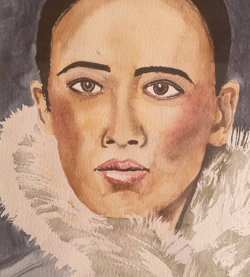 Original Watercolor Portrait of a Lady  Signed Rob 2016  Framed Behind Glass  56.5cm x 45.5cm