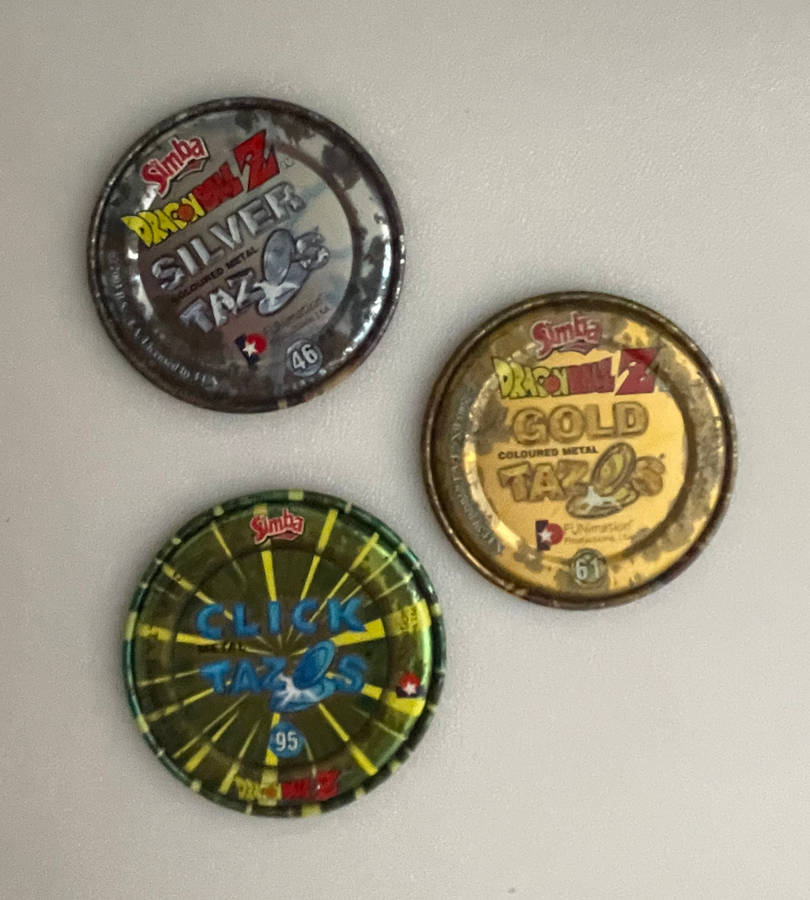 Lot of 48 Vintage Metal Dragon Ball Z Tazos - Silver, Gold & Click Tazos - Some Duplicates