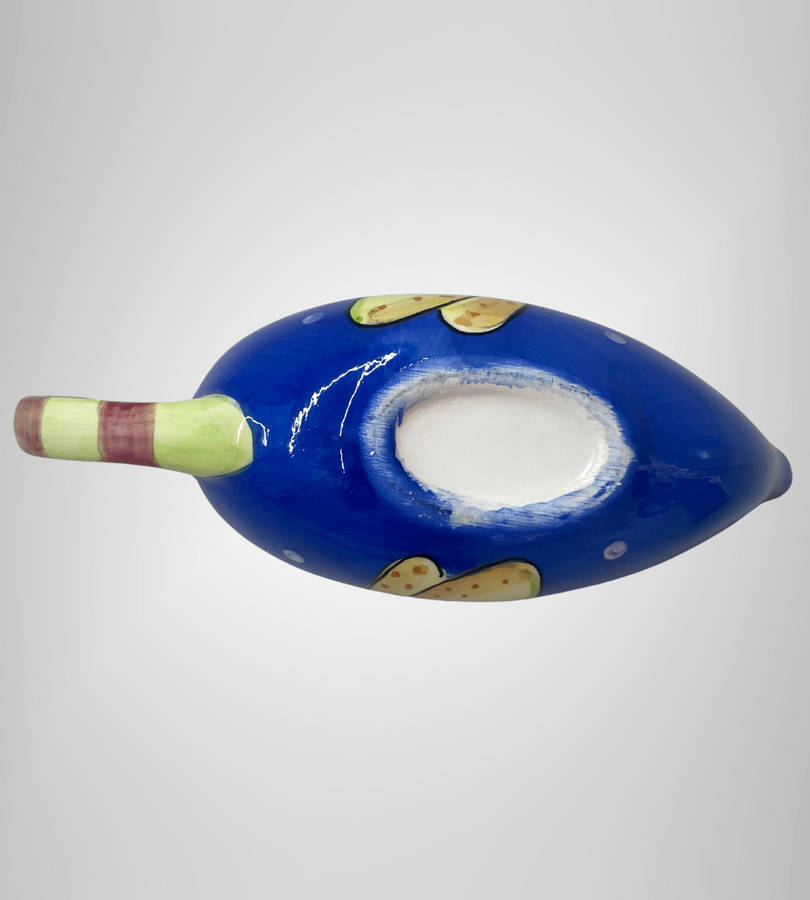 4-Piece Hand Painted Kitchenware Set  Blue & Yellow Lemons  Spoon Rest, Gravy Boat, Salt & Pepper