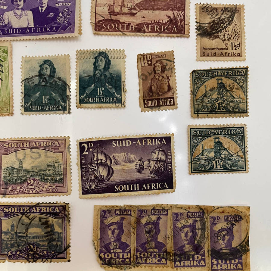 Lot of 33 Vintage Union of South Africa Stamps  Silver Wedding, Natal Settlers, 2/6 High Value + Mi