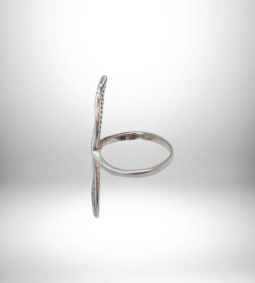 925 Sterling Silver CZ Pave Foglia Leaf Adjustable Statement Ring - Size T