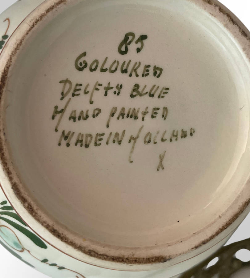 Delft Blue Hand-Painted Faience Polychrome Jug & Plate 2 piece Set  Signed, Made in Holland