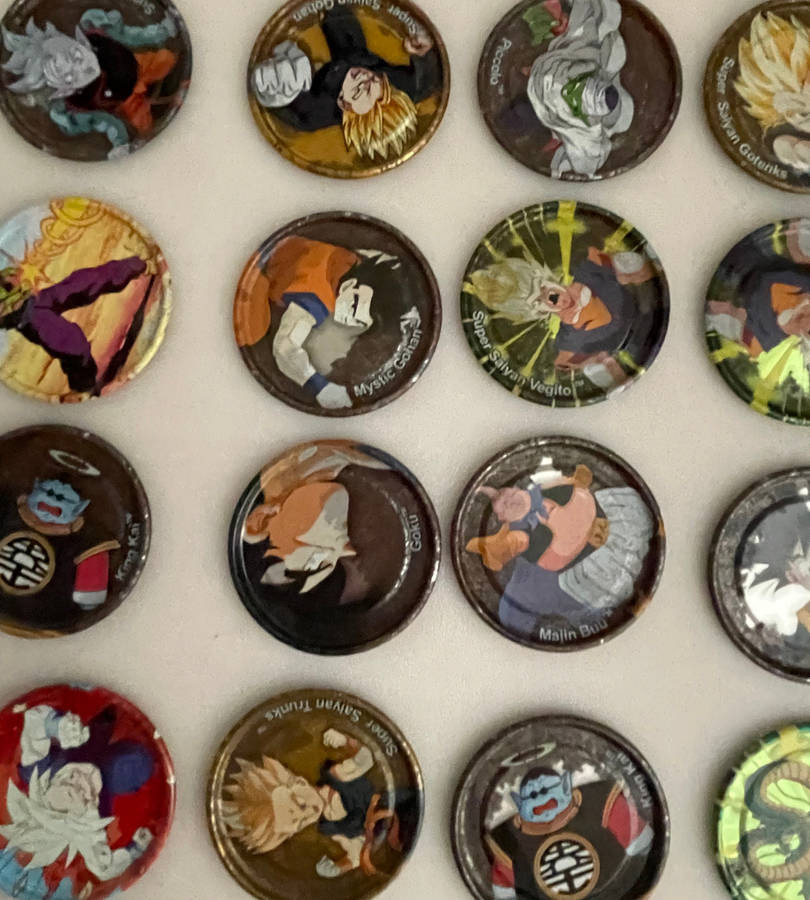 Lot of 48 Vintage Metal Dragon Ball Z Tazos - Silver, Gold & Click Tazos - Some Duplicates