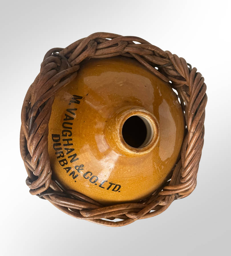 Reduced - Rare 50cm Govancroft Stoneware Bottle in Wicker Basket - M. Vaughan & Co. Ltd, Durban