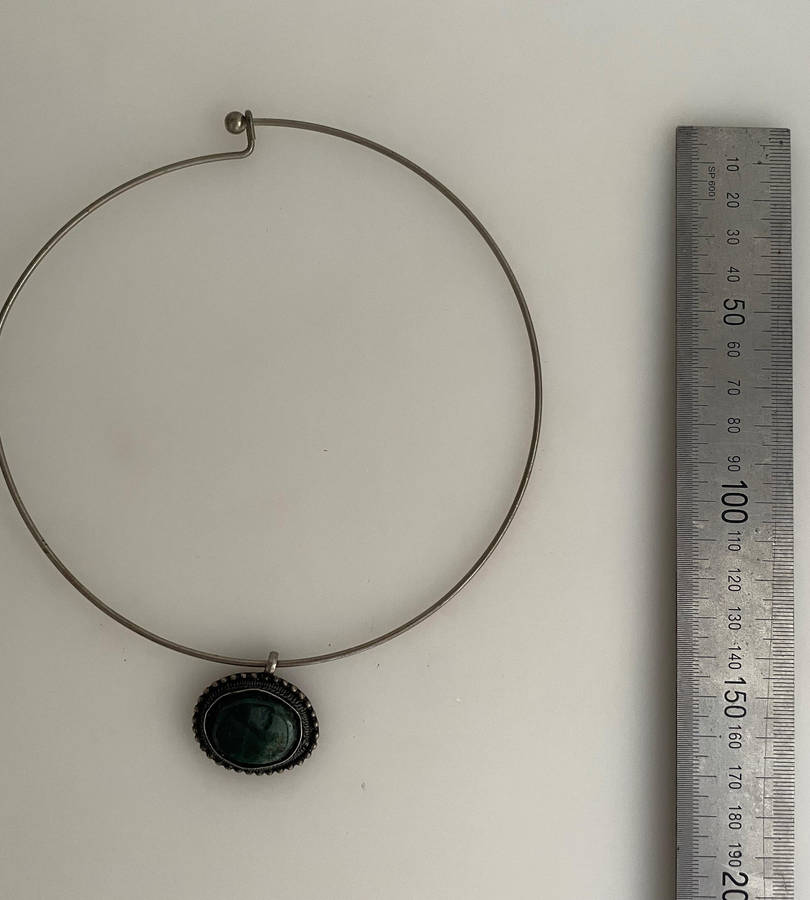 Vintage Indian Choker Necklace  Rustic Green Stone Pendant on Metal Torque (Fits Up to 46cm)