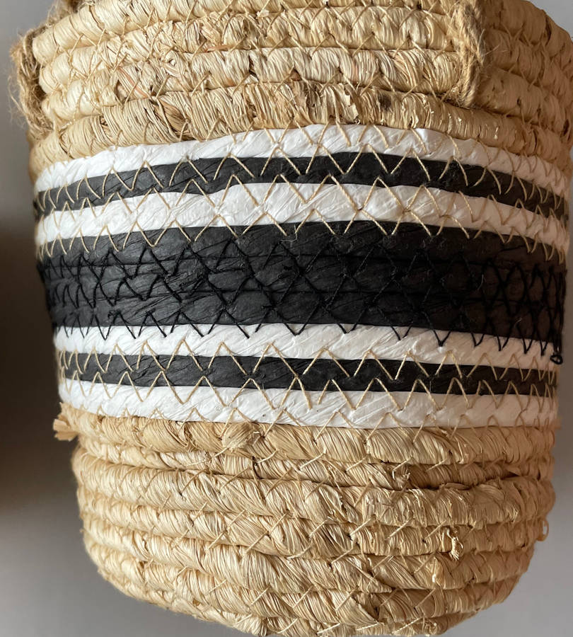 Rachel Hanging Basket Set - 9 Piece Hanging Planters (3 Sets of 3) - Natural with Black Accents