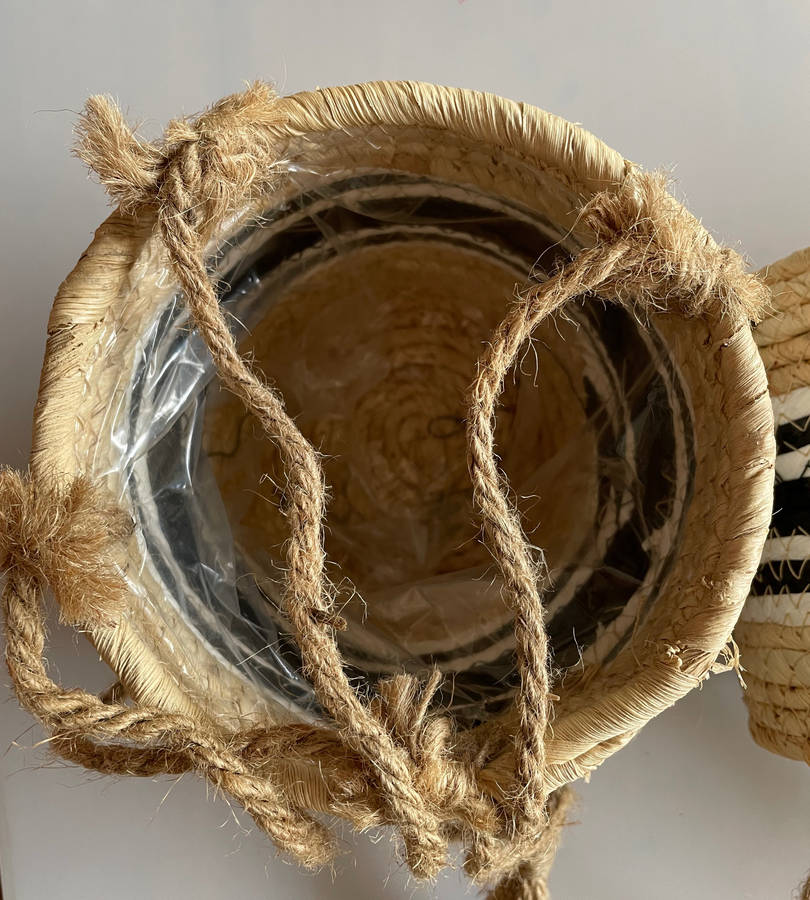 Rachel Hanging Basket Set - 9 Piece Hanging Planters (3 Sets of 3) - Natural with Black Accents