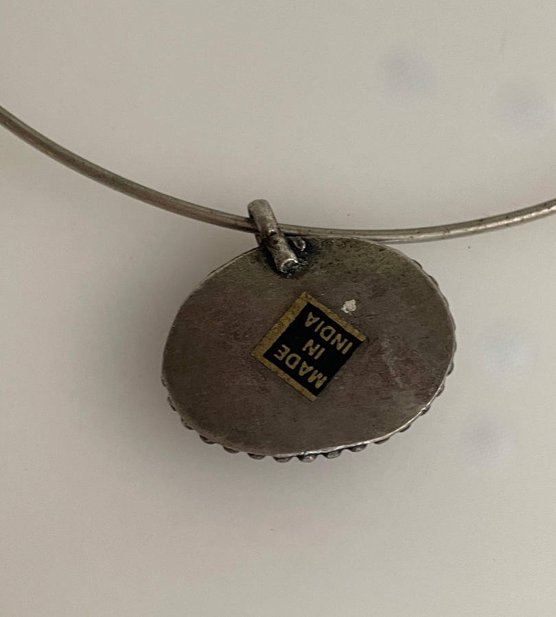 Vintage Indian Choker Necklace  Rustic Green Stone Pendant on Metal Torque (Fits Up to 46cm)