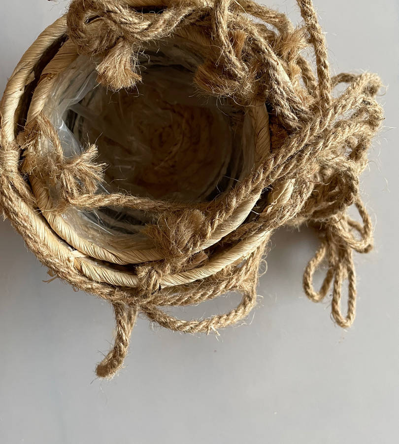 Rachel Hanging Basket Set - 9 Piece Hanging Planters (3 Sets of 3) - Natural with Black Accents