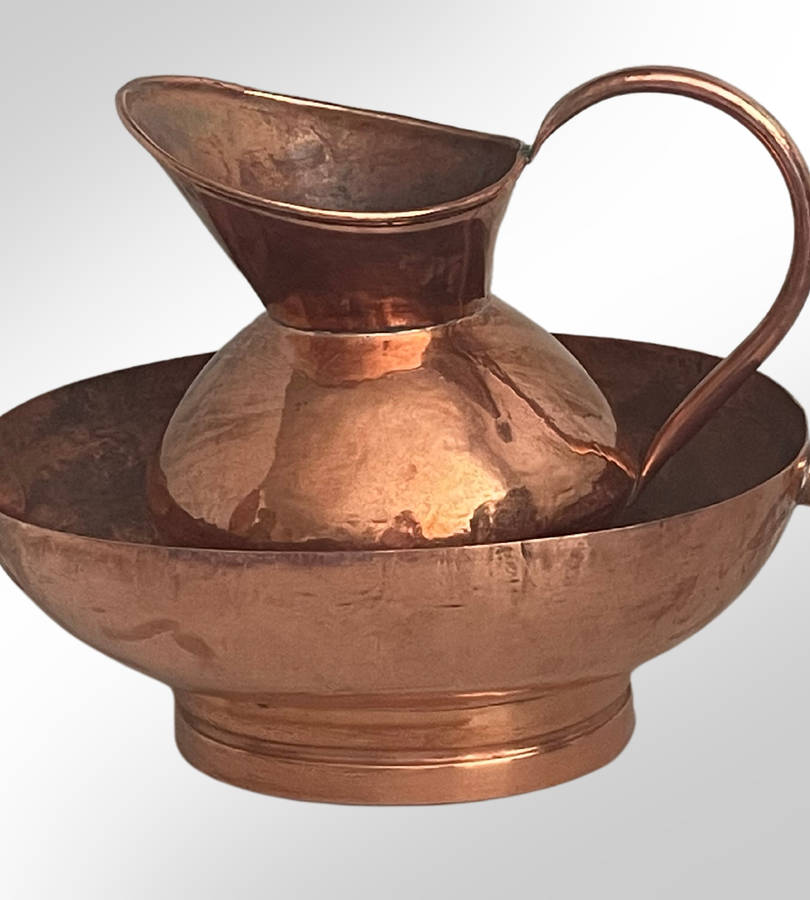 Vintage De Klerk Hand-Hammered Copper Oval Bowl & Jug Set  Original South African Craftsmanship