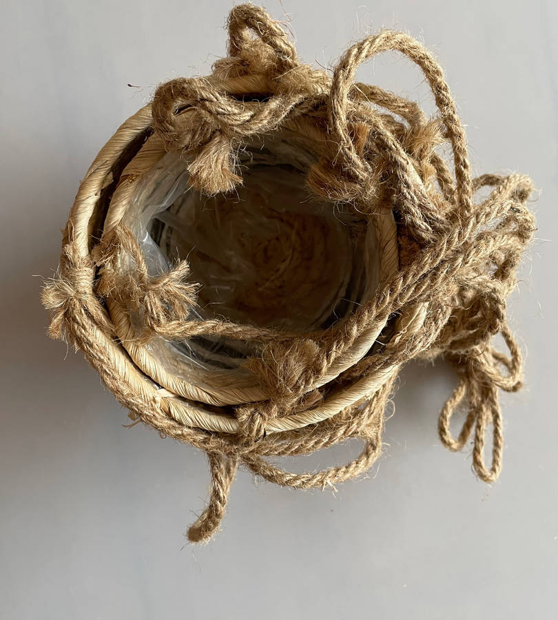 Rachel Hanging Basket Set - 9 Piece Hanging Planters (3 Sets of 3) - Natural with Black Accents