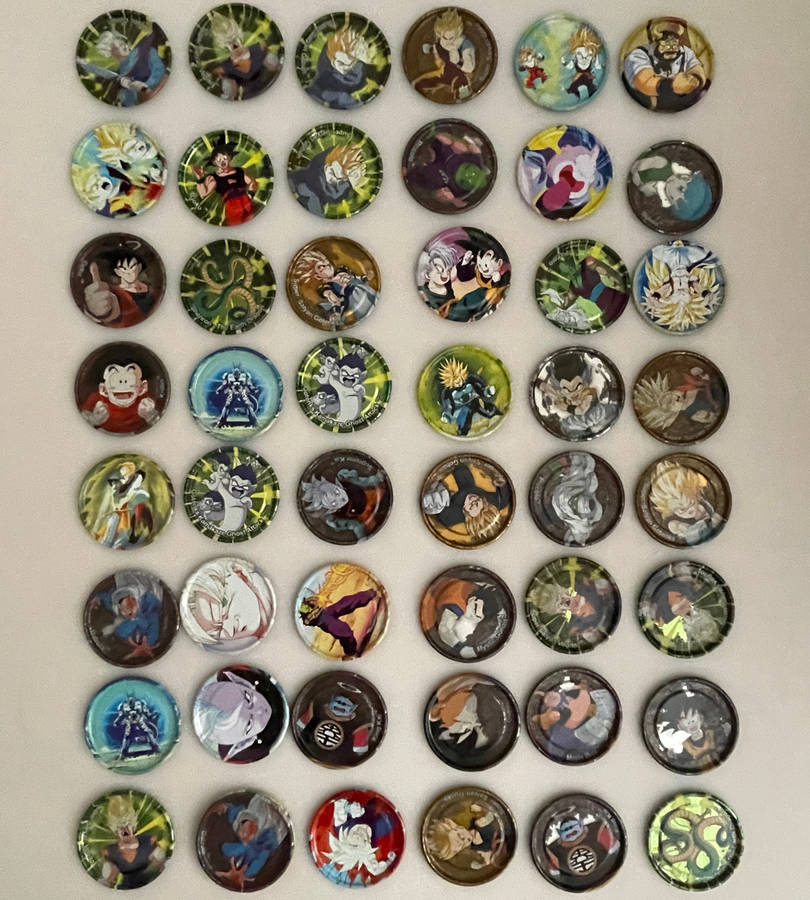 Lot of 48 Vintage Metal Dragon Ball Z Tazos - Silver, Gold & Click Tazos - Some Duplicates