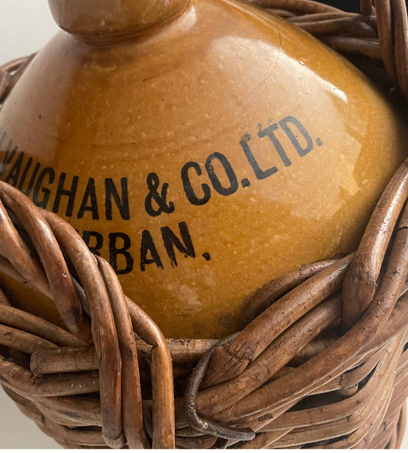 Reduced - Rare 50cm Govancroft Stoneware Bottle in Wicker Basket - M. Vaughan & Co. Ltd, Durban
