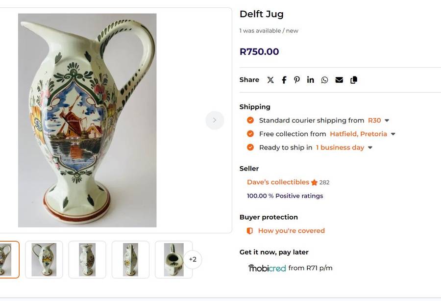 Delft Blue Hand-Painted Faience Polychrome Jug & Plate 2 piece Set  Signed, Made in Holland